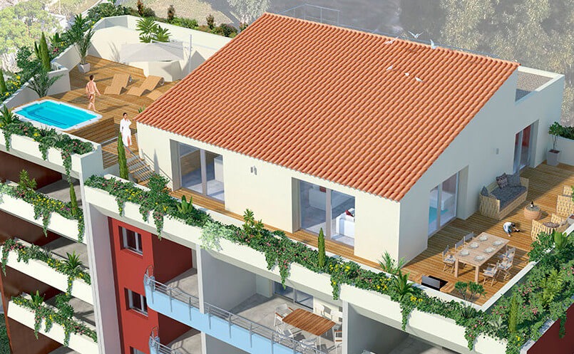 terrasses balcon loggia programme immobilier neuf Poséidon à Bormes les mimosas