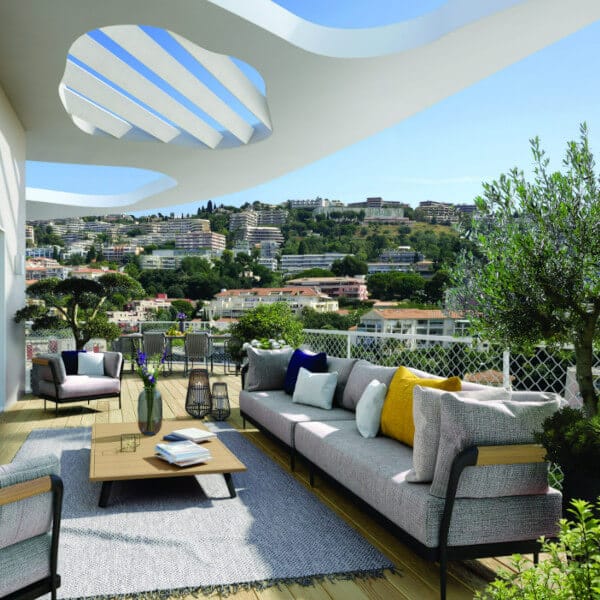 Hana Nice résidence logements neufs pinel ptz terrasse claustra canapé table