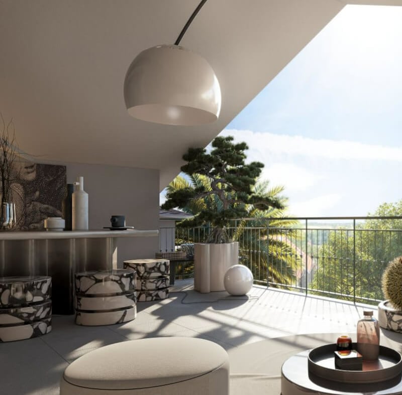 Peaceful Cogolin Résidence appartements neufs Pinel PTZ grand balcon terrasse bar extérieur