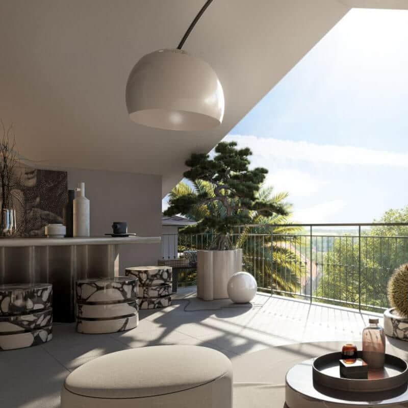 Peaceful Cogolin Résidence appartements neufs Pinel PTZ grand balcon terrasse bar extérieur