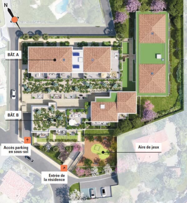 Les Restanques d'Azur Six-Fours-Les-Plages programme immobilier neuf Pinel PTZ vue mer plan de masse couleur