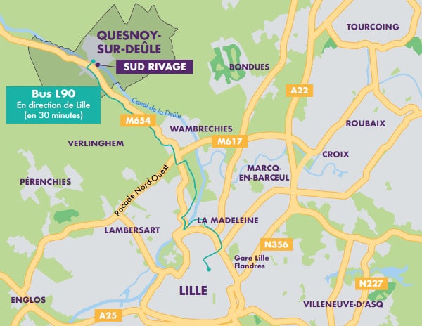 Sud Rivage Quesnoy-sur-Deûle programme immobilier neuf T2 T3 T4 plan situation ville