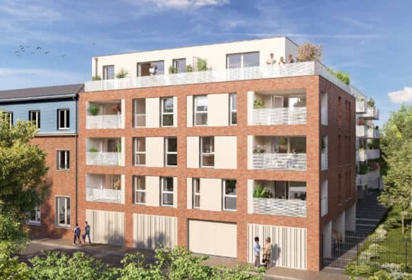 L'ALCOVE LOOS programme immobilier neuf Pinel Plus PTZ RE2020 perspective sud terrasses balcons