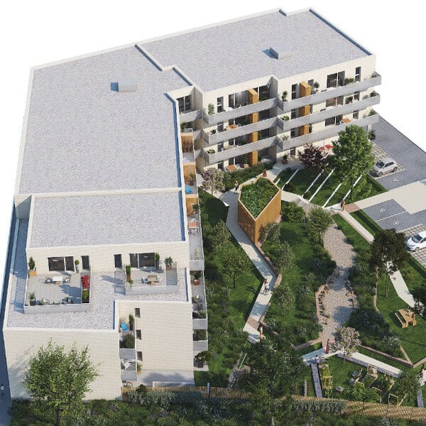 Green Line Villeneuve-d'Ascq résidence appartements éligibles Pinel+ et PTZ perspective façade Sud Ouest