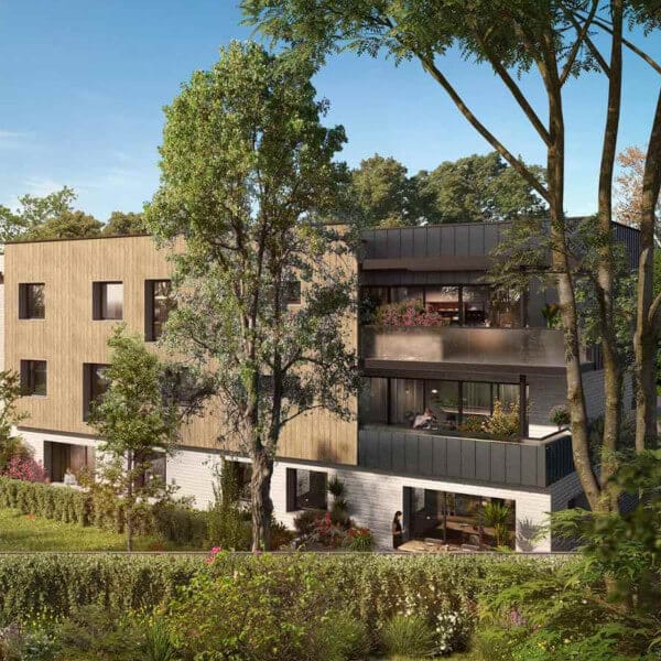 Villa Tilia Croix programme immobilier neuf Pinel ptz façade arrière jardins terrasses balcons arbres nature