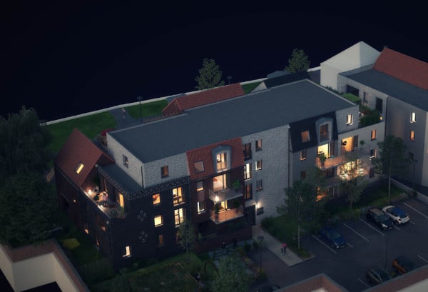 Le Cent Quatorze MOUVAUX appartements neufs façade parkings jardins nuit