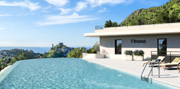 Blue Riviera piscine programme immobilier neuf vue EZE Fitness