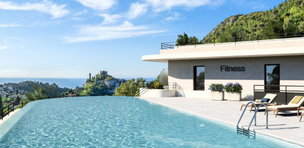 Blue Riviera piscine programme immobilier neuf vue EZE Fitness